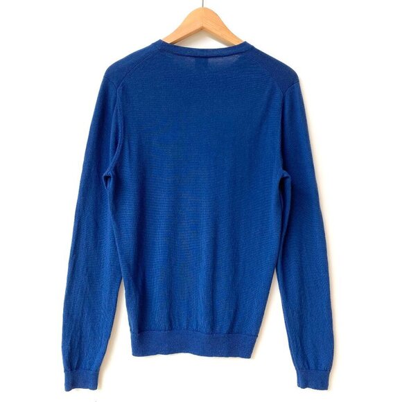 BOSS Hugo Boss 100% Wool Blue Crewneck Sweater Size S Soft Logo Preppy Classic - Picture 2 of 11